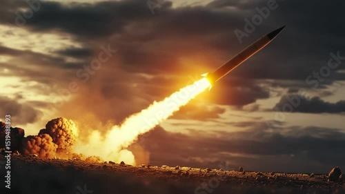 Spectacular Missile Launch Against Dramatic Sky Background: Power and Precision
