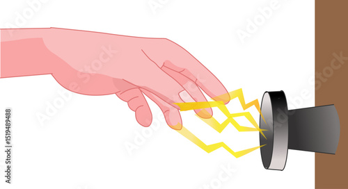 Electrostatic discharge shocked. hold the metal door handle. Static electricity test. Keep door , ball. Activity, experiment. Illustration vector	