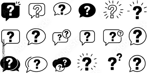 Question mark icon. Message box with question mark icon. Help sign speech bubble. Chat question icon. Question concept. Question mark icon on speech bubble collection. Vector illustration
