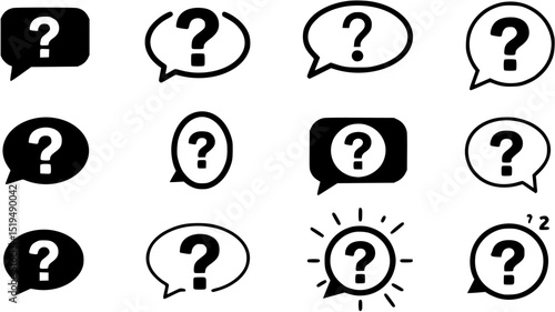 Question mark icon. Message box with question mark icon. Help sign speech bubble. Chat question icon. Question concept. Question mark icon on speech bubble collection. Vector illustration
