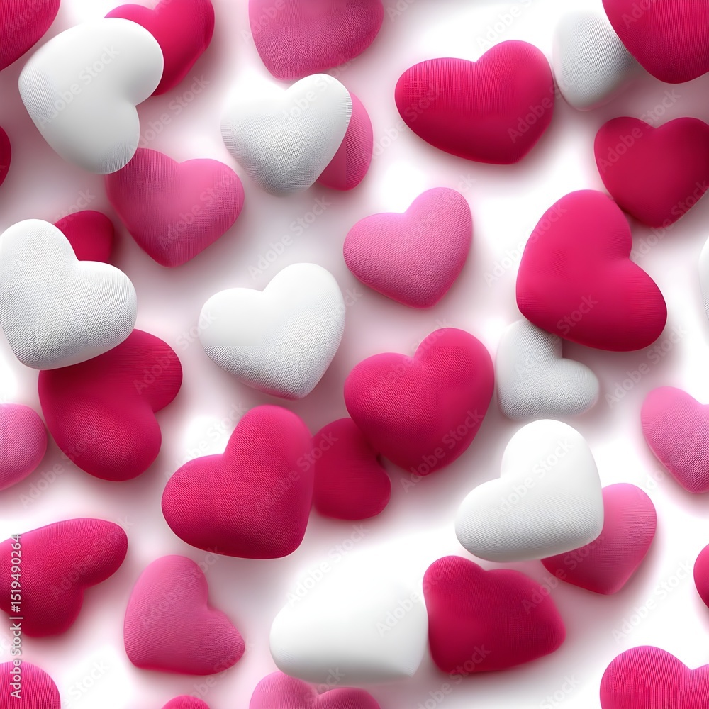 Fototapeta premium Colorful hearts scattered on a white background