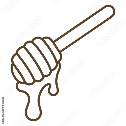 Honey Dipper with Dripping Honey, Outline Icon, vector illustration