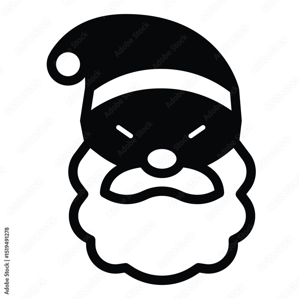 Naklejka premium Santa Claus face with beard and mustache solid icon, merry christmas concept. Vector graphics. Grandfather head in hat sign on white background, style mobile or design.