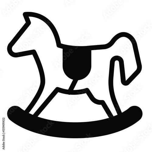 Wooden horse toy solid icon, happy christmas concept. Vector graphics. Toy gift for children sign on white background, style mobile or design.