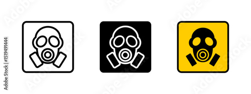 Gasmask icon. Full face gas mask with dual filters vector illustration. Airborne hazard protection symbol. Industrial safety and chemical defense sign. Respiratory equipment pictogram.