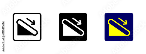 Free Download Escalator down icon. Downward moving escalator with arrow indicating direction vector illustration. Indoor transportation and facility navigation symbol. Public space access sign. Building mobility. - GFXLoad