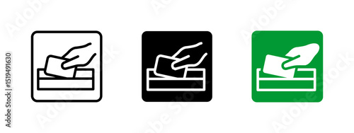 Card payment icon. Hand inserting card into slot vector illustration. Represents deposit and transaction terminal symbol. ATM and point-of-sale payment sign. Banking service pictogram.