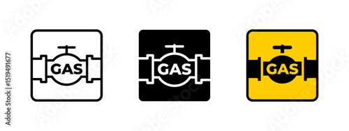 Gas pipeline icon. Pressurized gas pipe with valve and flanges vector illustration. Represents distribution network and energy supply symbol. Industrial infrastructure sign. Utility system pictogram.