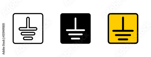 Ground icon. Electrical ground reference symbol for safety connection vector illustration. Provides circuit protection and wiring reference symbol. Earthing system sign. Equipment safety pictogram.