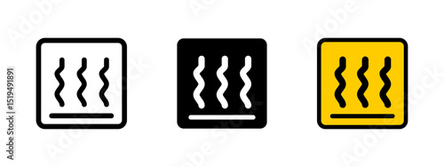 Heat icon. Rising steam lines indicate warmth or hot air vector illustration. Symbol for heating system or warm surface. Indoor temperature control sign. Thermal comfort pictogram.