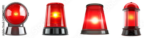 Collection of various red emergency light isolated on transparent background