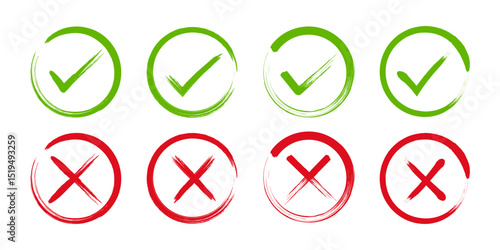 Free Download Check marks, tick and cross vector icons, and yes and no symbols. Grunge hand drawn style check marks and cross doodle icon set. Confirmation and rejection symbols in green and red. - GFXLoad