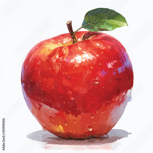Vibrant Red Apple with Water Droplets A Detailed Illustration