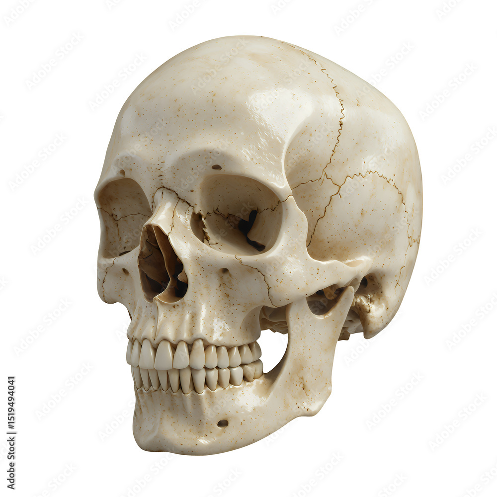 Obraz premium Human Skull, Isolated Transparent Background, Realistic Design Element