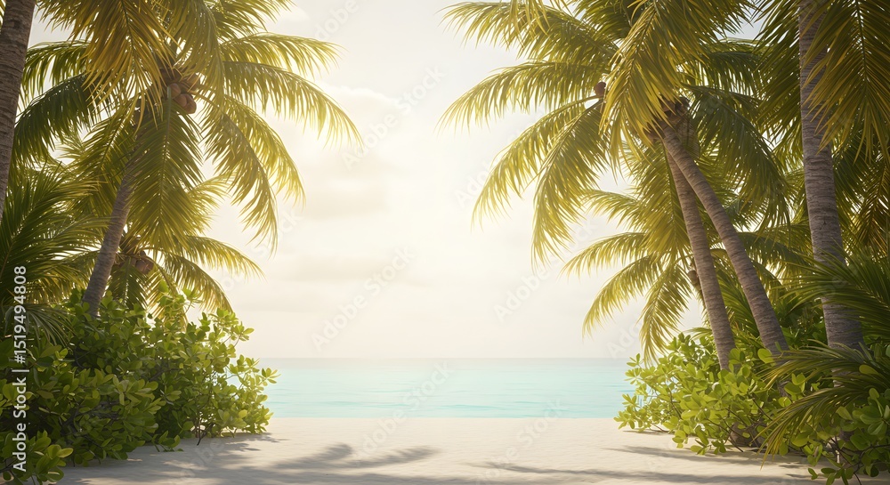 Obraz premium Serene Tropical Beach Paradise Sunlit Palms and Azure Waters
