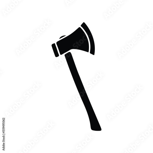 Black Axe Silhouette Icon – Woodcutting Tool Vector Illustration

