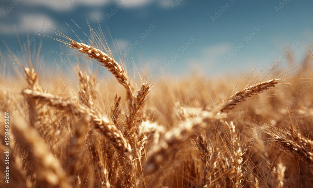 Fototapeta premium Golden wheat stalks in expansive field, harvest season abundance, ultra-realistic high-resolution 16K nature photography
