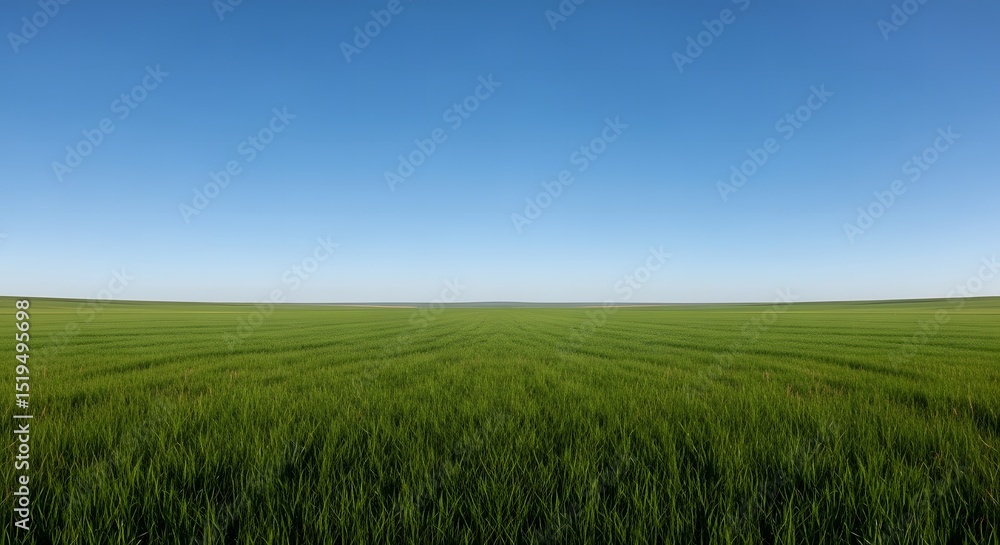 Obraz premium Endless green field under bright blue sky