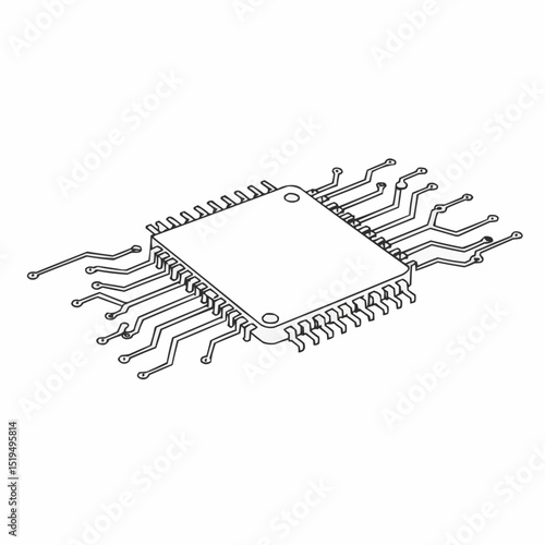 Microchip design with exposed connecting leads in technical illustration  