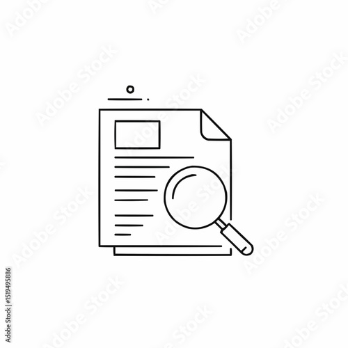 Line art document with magnifying glass for search concept  
