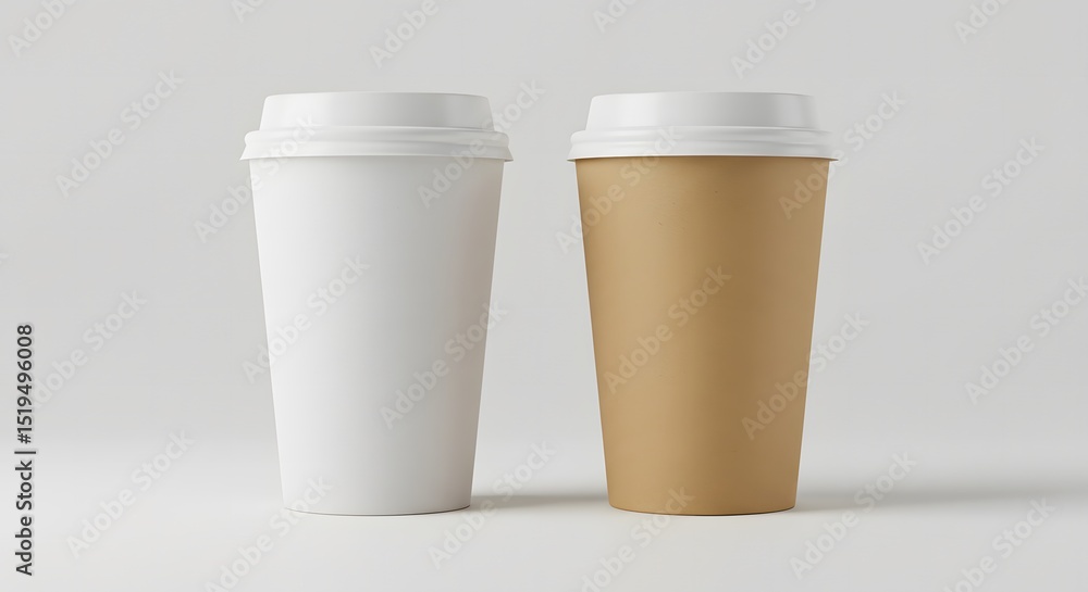 Blank Coffee Cups Mockup White and Kraft Paper Disposable Cups Blank Coffee Cups Mockup White and Kraft Paper Disposable Cups