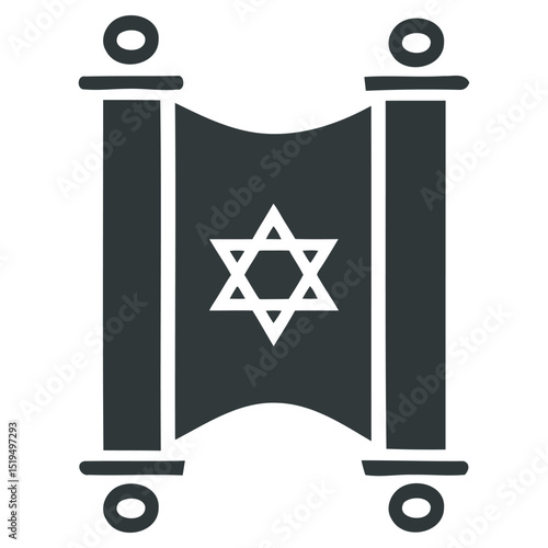 Black Torah Scroll with Star of David Icon, vector illustration

