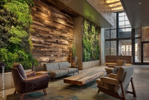 Sustainable Hotel Lobby with Reclaimed Wood Interior Design