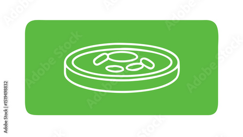 Graphic representation of a circular dish filled with different colored beans on a green background