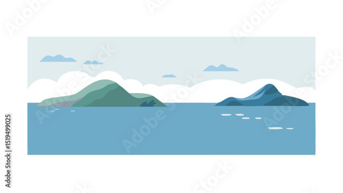 Islands surrounded by calm water and a partly cloudy sky create a tranquil coastal atmosphere