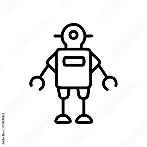 Robot figure designed in a minimalist style stands upright showcasing simple features and limbs