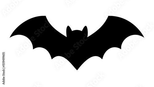 Bat silhouette with extended wings in a simple black design against a white background