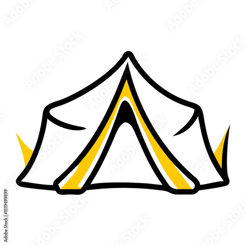 Stylish camping tent with yellow accents set against a white background