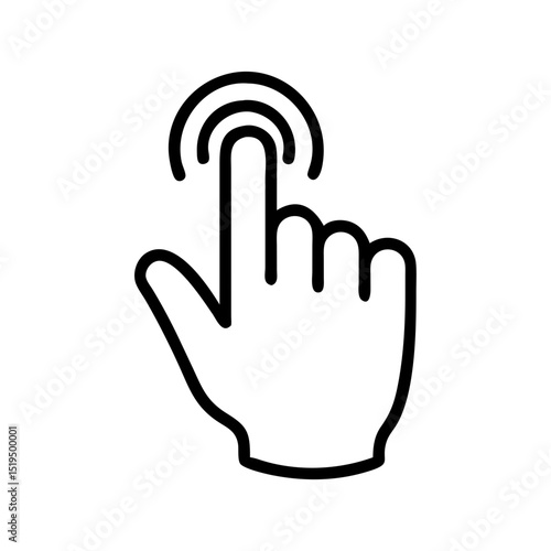 Hand pressing a touch screen button in a modern digital interface with simple, clean design