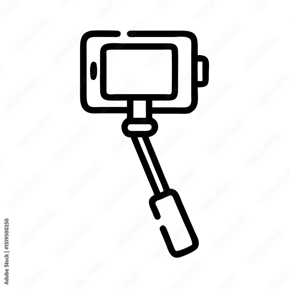 Selfie stick in outline style used for taking photos during outdoor activities and events Selfie stick in outline style used for taking photos during outdoor activities and events
