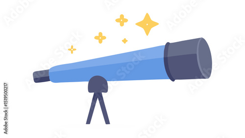 Exploring the universe with a blue telescope under a starry night sky