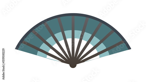 Decorative fan with layered design in shades of blue and gray on a plain background
