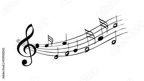 Musical notes dance across the staff symbolizing the joy of music creation and performance in a creative setting