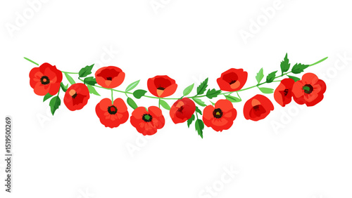 Floral design featuring vibrant red poppies on a white background showcasing natural beauty and simplicity