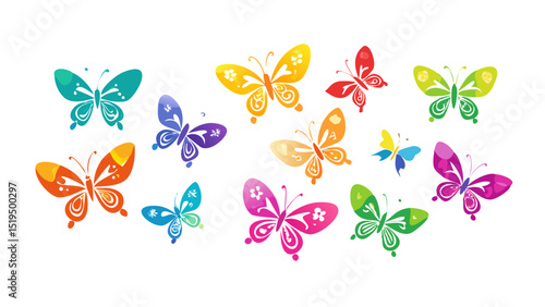 Colorful butterflies in various shapes and sizes demonstrating nature's beauty and diversity in a whimsical design