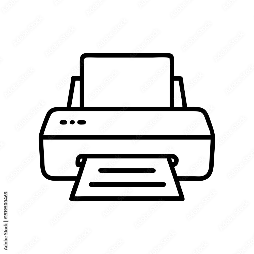 Basic printer illustration with paper being printed in a minimalist style Basic printer illustration with paper being printed in a minimalist style