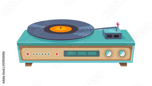 Classic turntable with vinyl record playing retro music in a cozy home setting