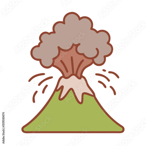 Erupting volcano releases ash and smoke over lush green landscape during daytime in a natural setting