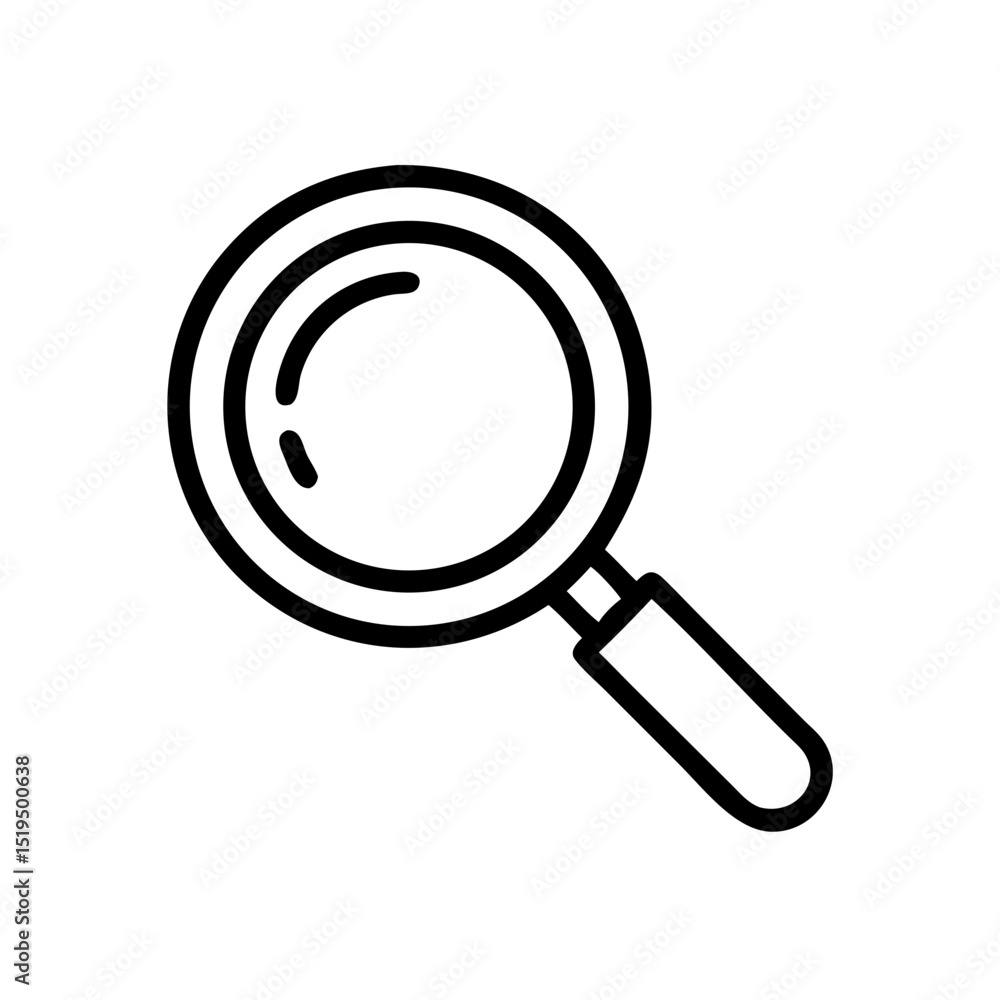 Black and white magnifying glass illustration on a simple background depicting the concept of searching and inquiry Black and white magnifying glass illustration on a simple background depicting the concept of searching and inquiry