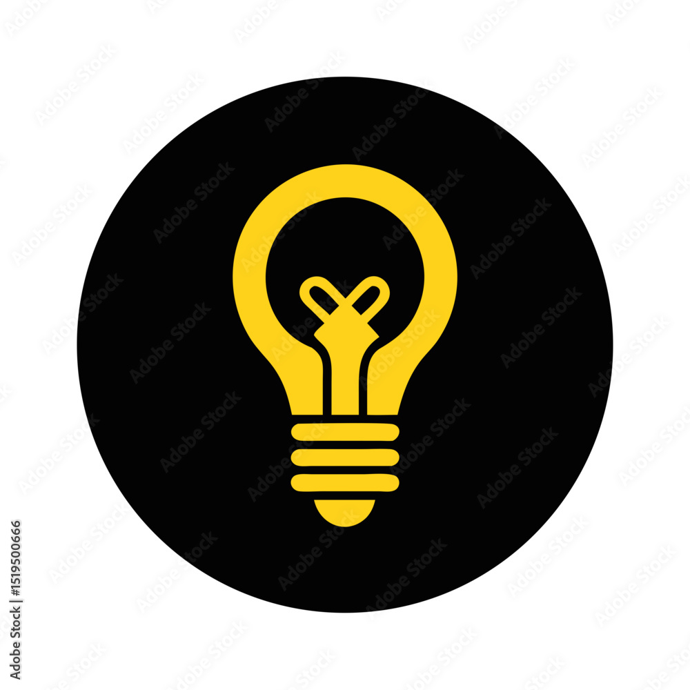Bright yellow light bulb icon on a black background symbolizes creativity and inspiration in design and innovation Bright yellow light bulb icon on a black background symbolizes creativity and inspiration in design and innovation