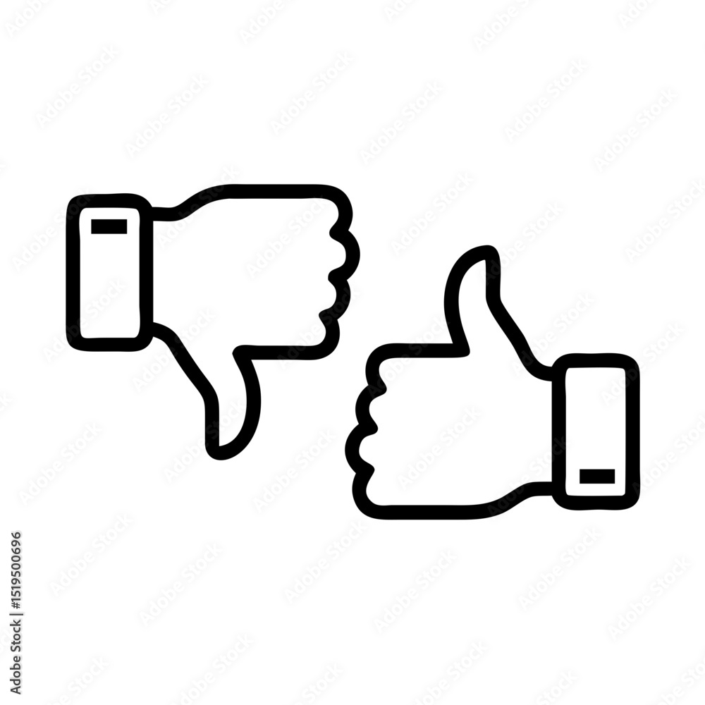 Hands showing thumbs up and down symbols indicating approval and disapproval in a minimalist design Hands showing thumbs up and down symbols indicating approval and disapproval in a minimalist design