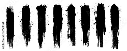 Vector set of brush strokes. Black brush strokes.  Handmade black ink paint brush strokes design.