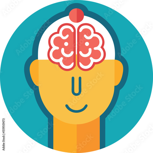 Human Head Silhouette with Brain Inside on Teal Circle Background
