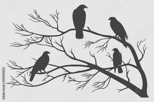 Eagles silhouette in winter tree branch vector illustration graphic design