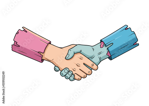 Zombie Handshake A Spooky Illustration of Decaying Flesh and a Grip of the Undead - Horror, Halloween, Art
