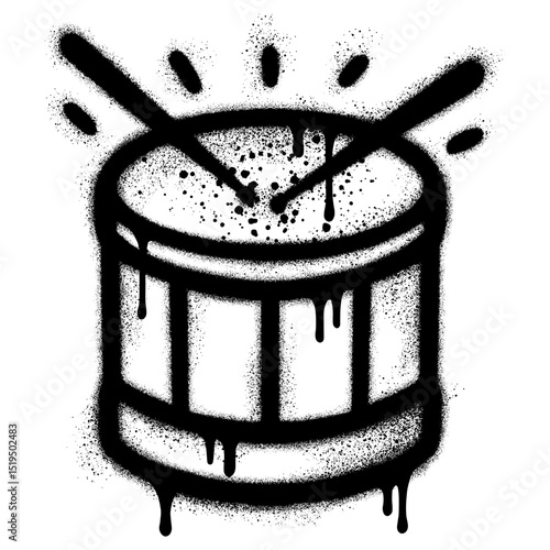 Spray Painted Graffiti drum icon sprayed isolated with a white background.